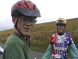 Oliver and John at the top of the hill near Bowes Close, Harwood, 2.3 miles from the hostel